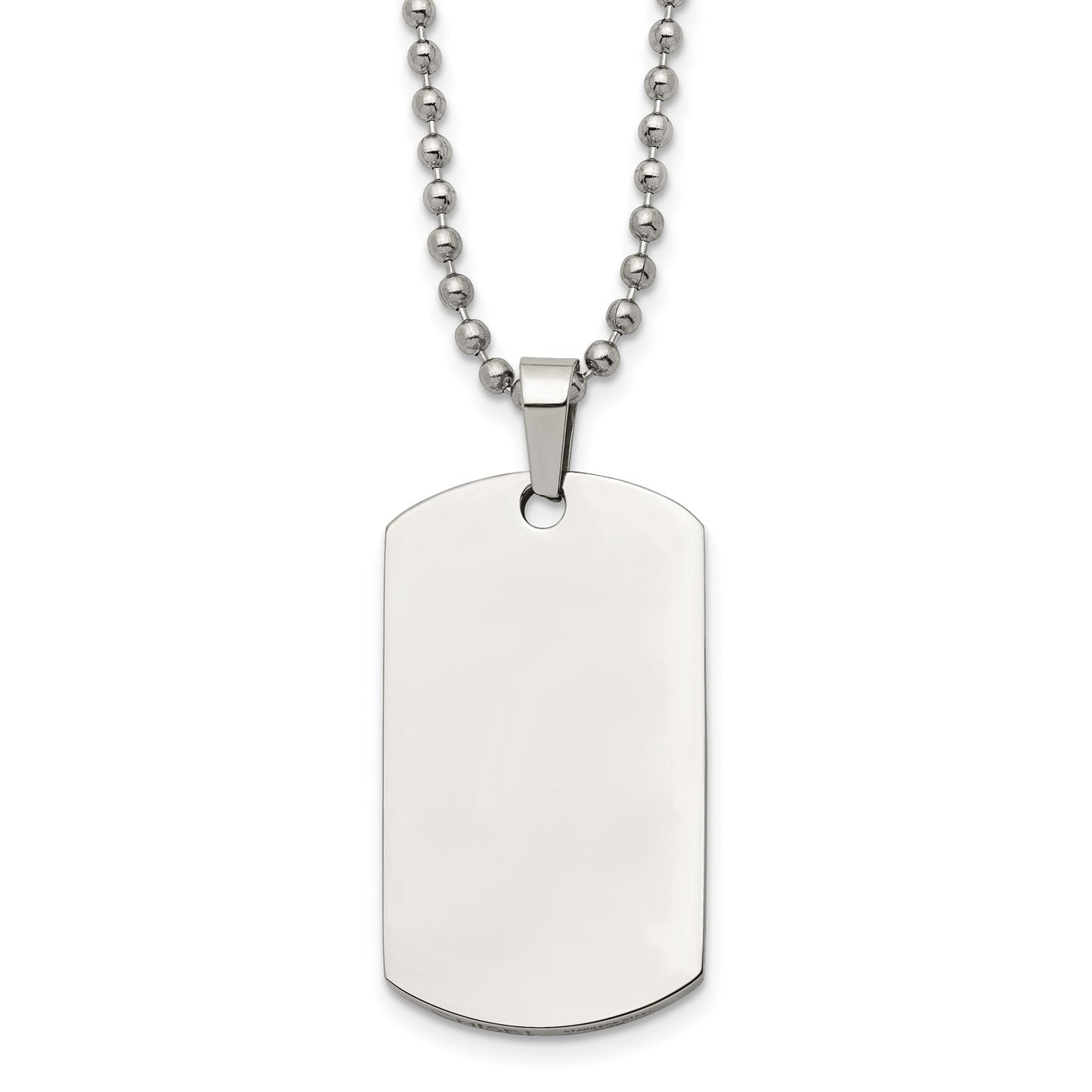 MJ Stainless Steel Brushed and Polished Rounded Edge 2mm Dog Tag on a 24 inch Ball Chain Necklace