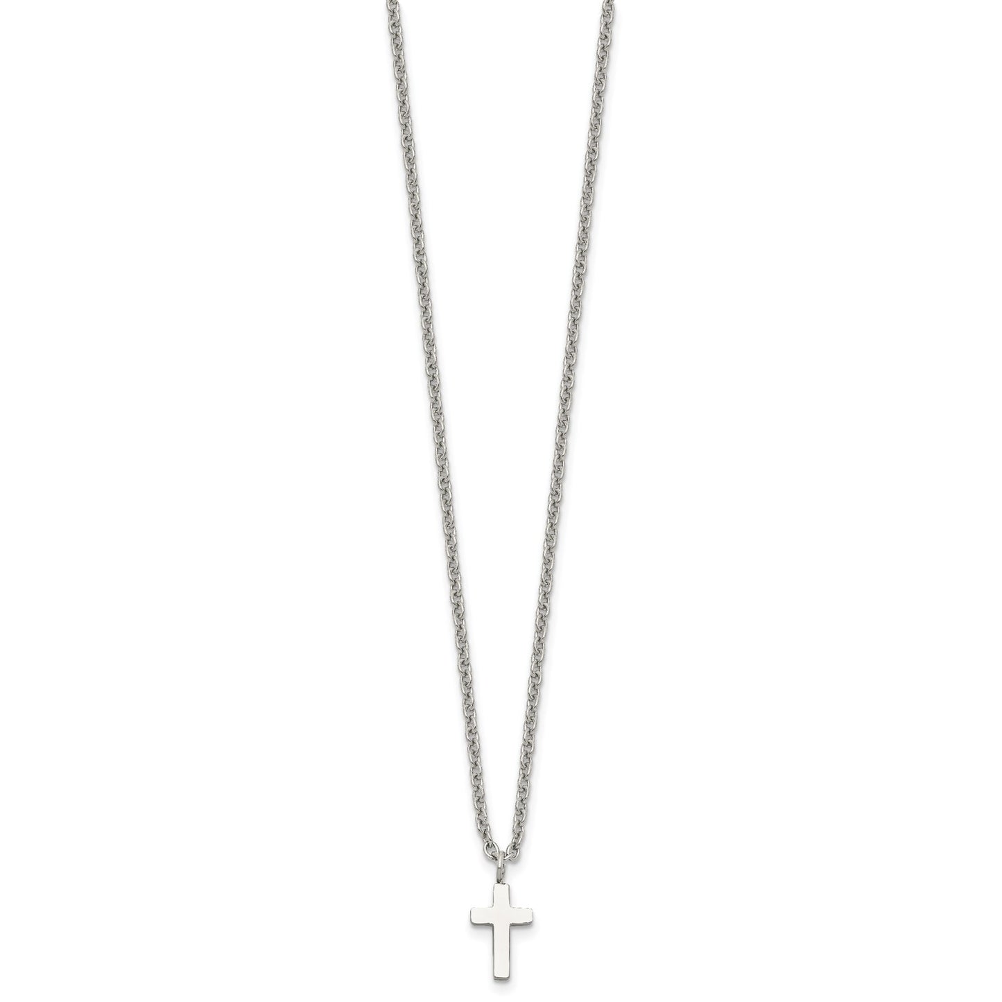 MJ Stainless Steel Polished 11mm Cross Pendant on an 18 inch Cable Chain Necklace