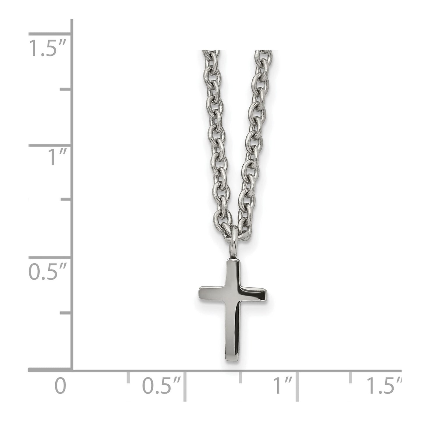 MJ Stainless Steel Polished 11mm Cross Pendant on an 18 inch Cable Chain Necklace