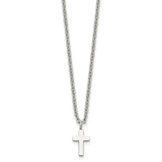 MJ Stainless Steel Polished 11mm Cross Pendant on an 18 inch Cable Chain Necklace