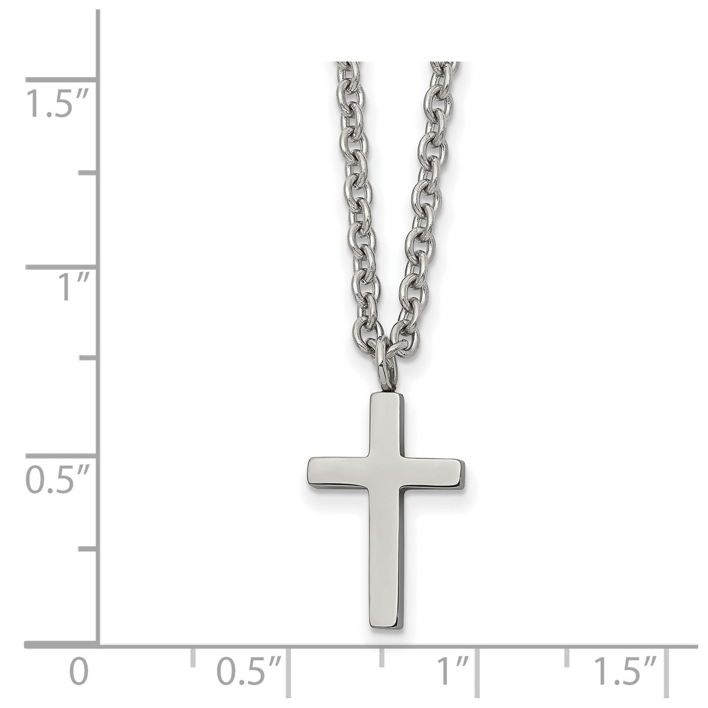 MJ Stainless Steel Polished 16mm Cross Pendant on an 18 inch Cable Chain Necklace