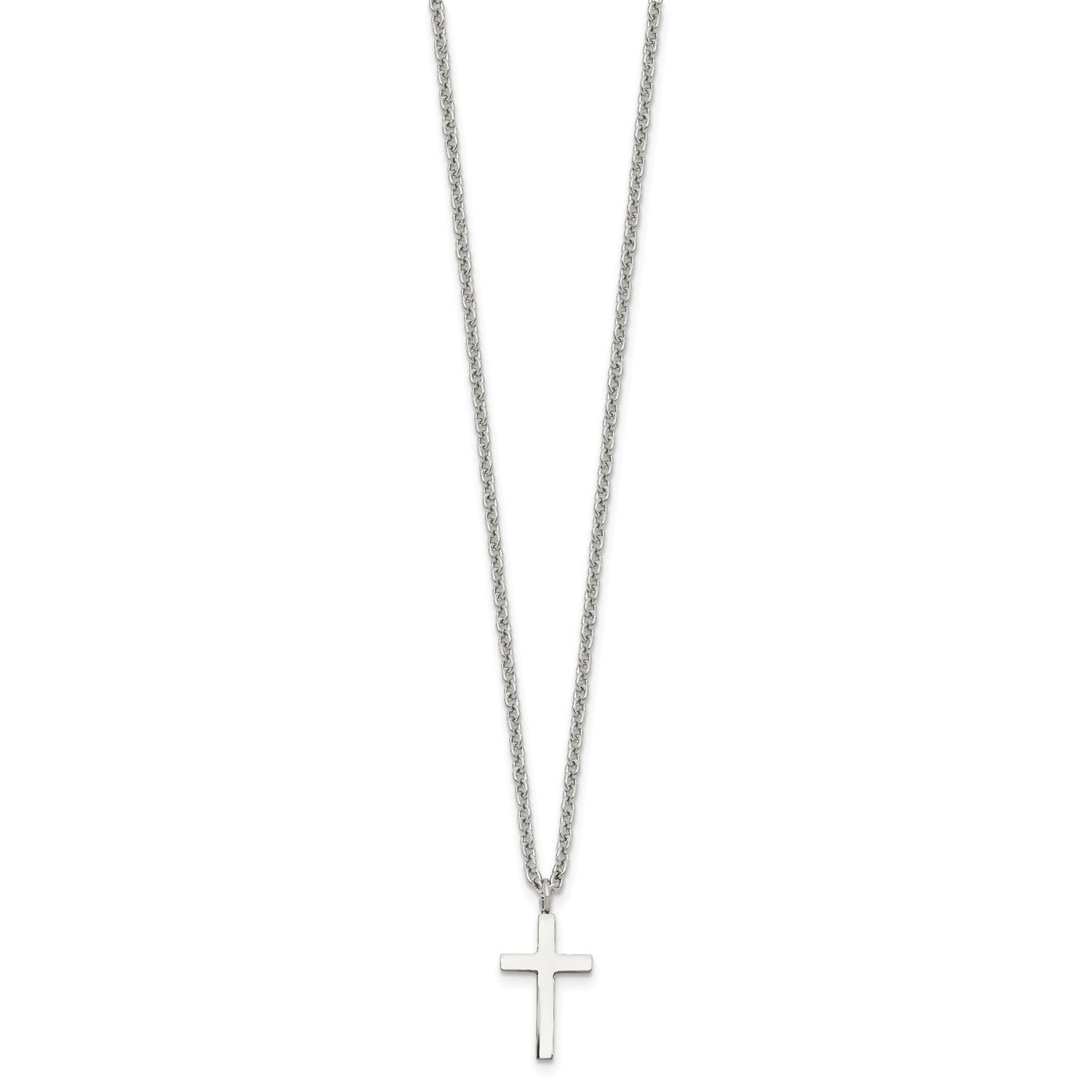 MJ Stainless Steel Polished 16mm Cross Pendant on an 18 inch Cable Chain Necklace