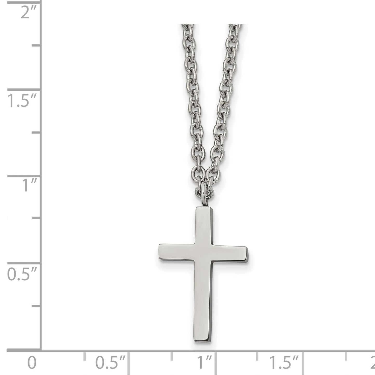 MJ Stainless Steel Polished 20mm Cross Pendant on an 18 inch Cable Chain Necklace