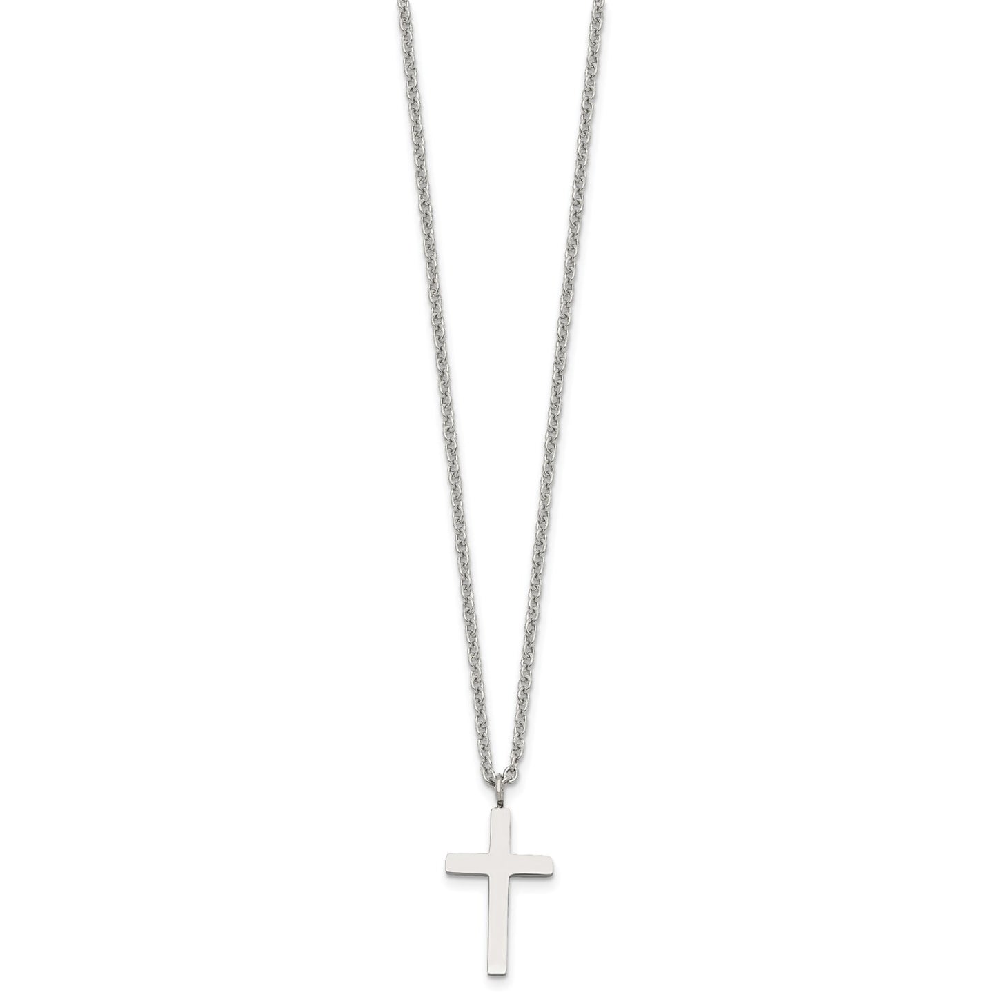 MJ Stainless Steel Polished 20mm Cross Pendant on an 18 inch Cable Chain Necklace