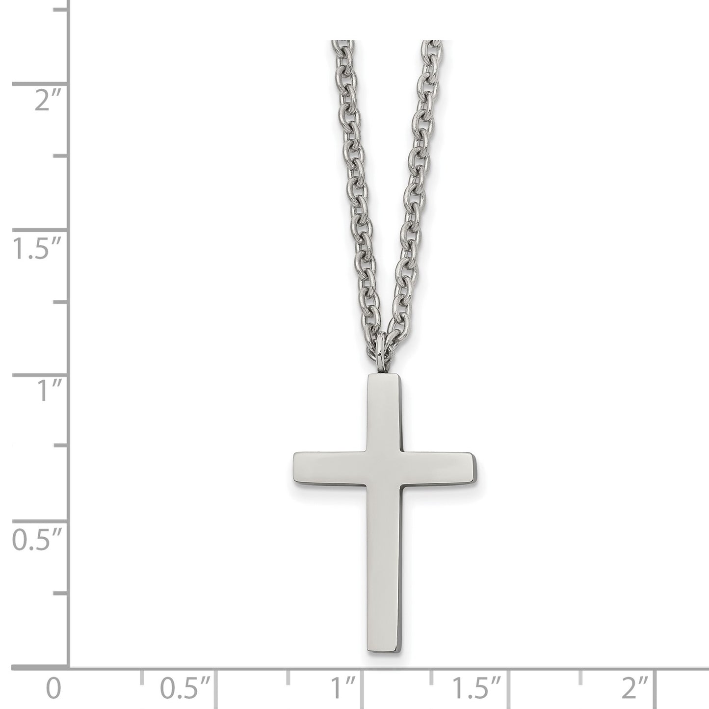 MJ Stainless Steel Polished 25mm Cross Pendant on an 18 inch Cable Chain Necklace
