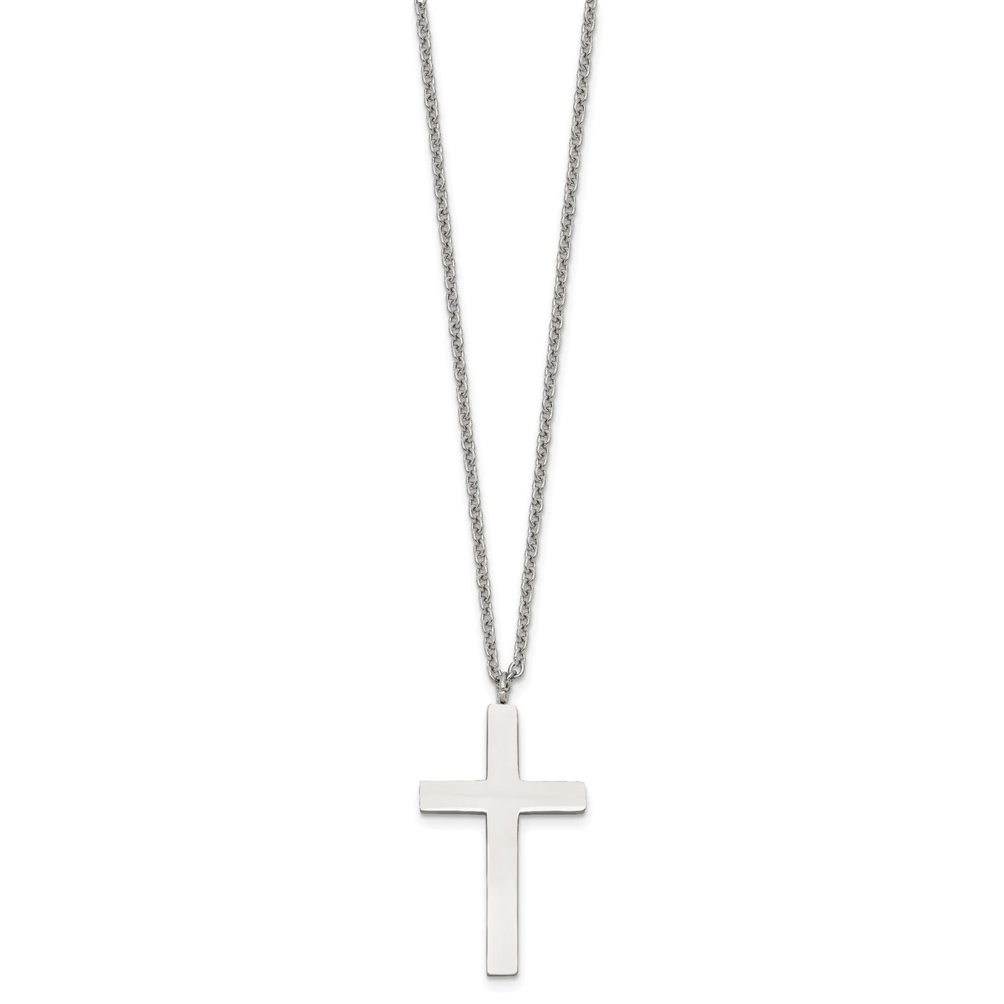 MJ Stainless Steel Polished 35mm Cross Pendant on an 18 inch Cable Chain Necklace