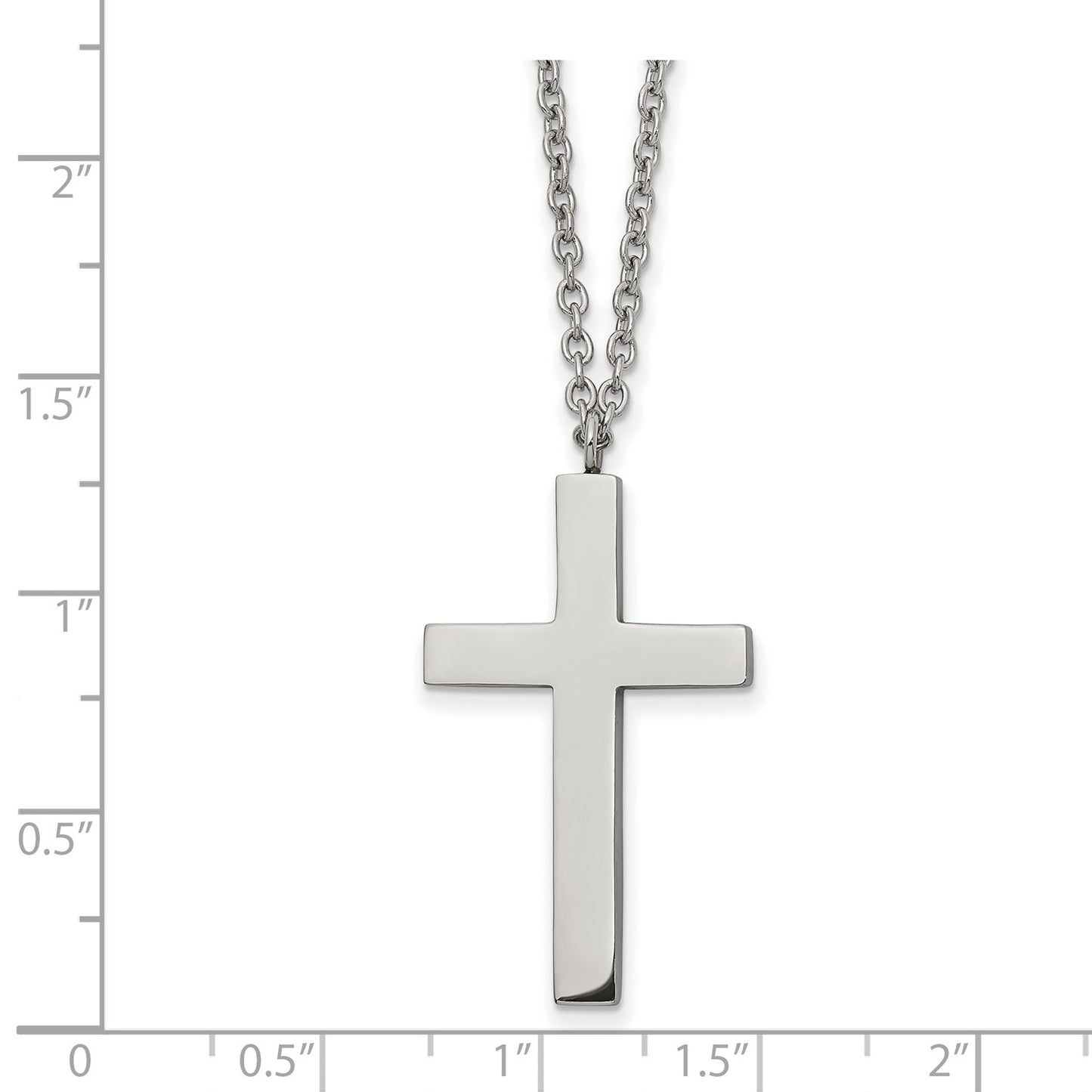MJ Stainless Steel Polished 35mm Cross Pendant on an 18 inch Cable Chain Necklace