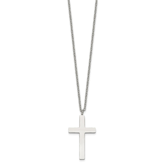 MJ Stainless Steel Polished 35mm Cross Pendant on an 18 inch Cable Chain Necklace
