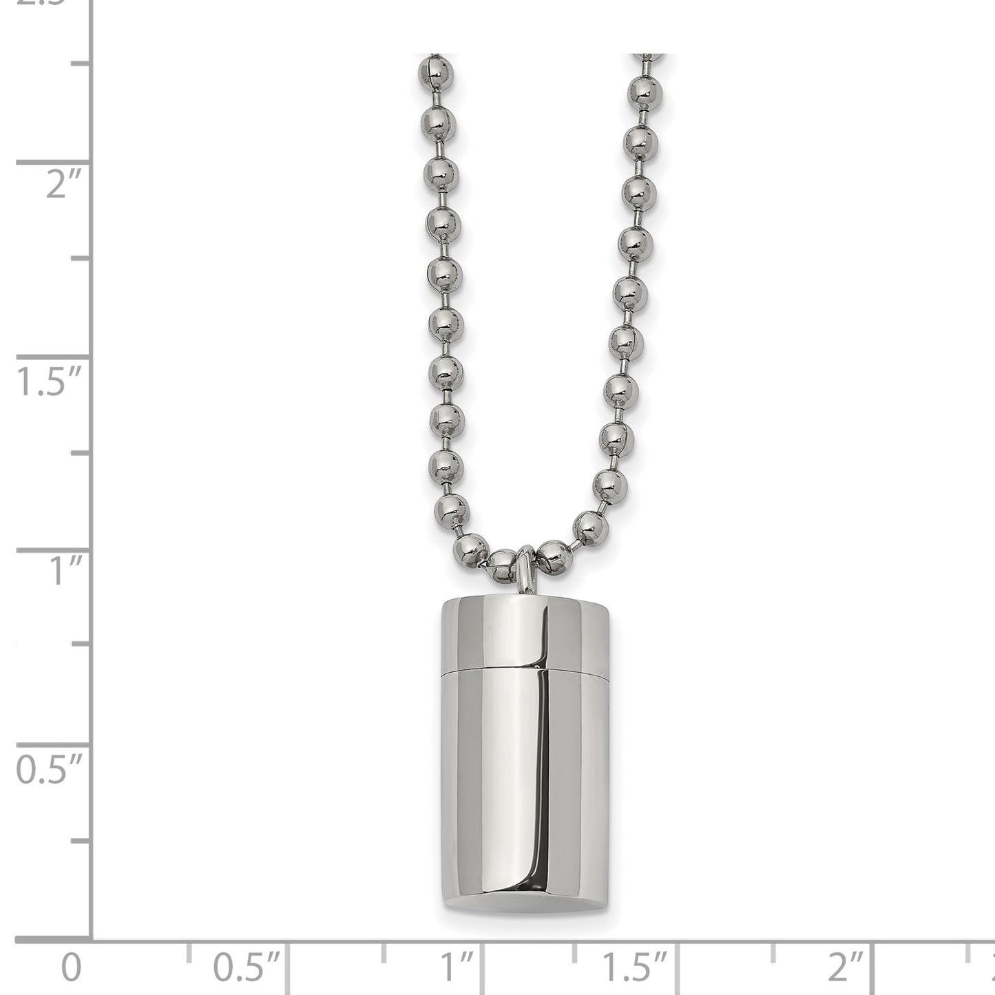 MJ Stainless Steel Polished Capsule that Opens on a 22 inch Ball Chain Necklace