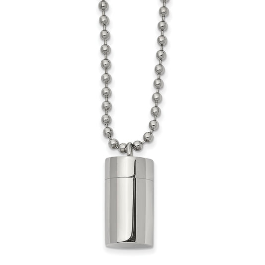 MJ Stainless Steel Polished Capsule that Opens on a 22 inch Ball Chain Necklace