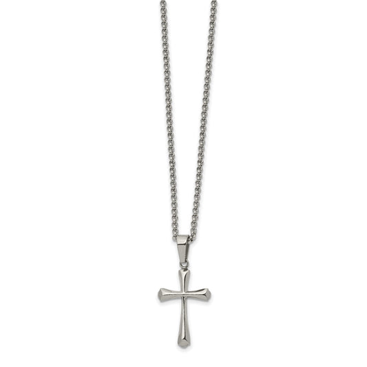 MJ Stainless Steel Polished Cross Pendant on a 22 inch Rolo Chain Necklace