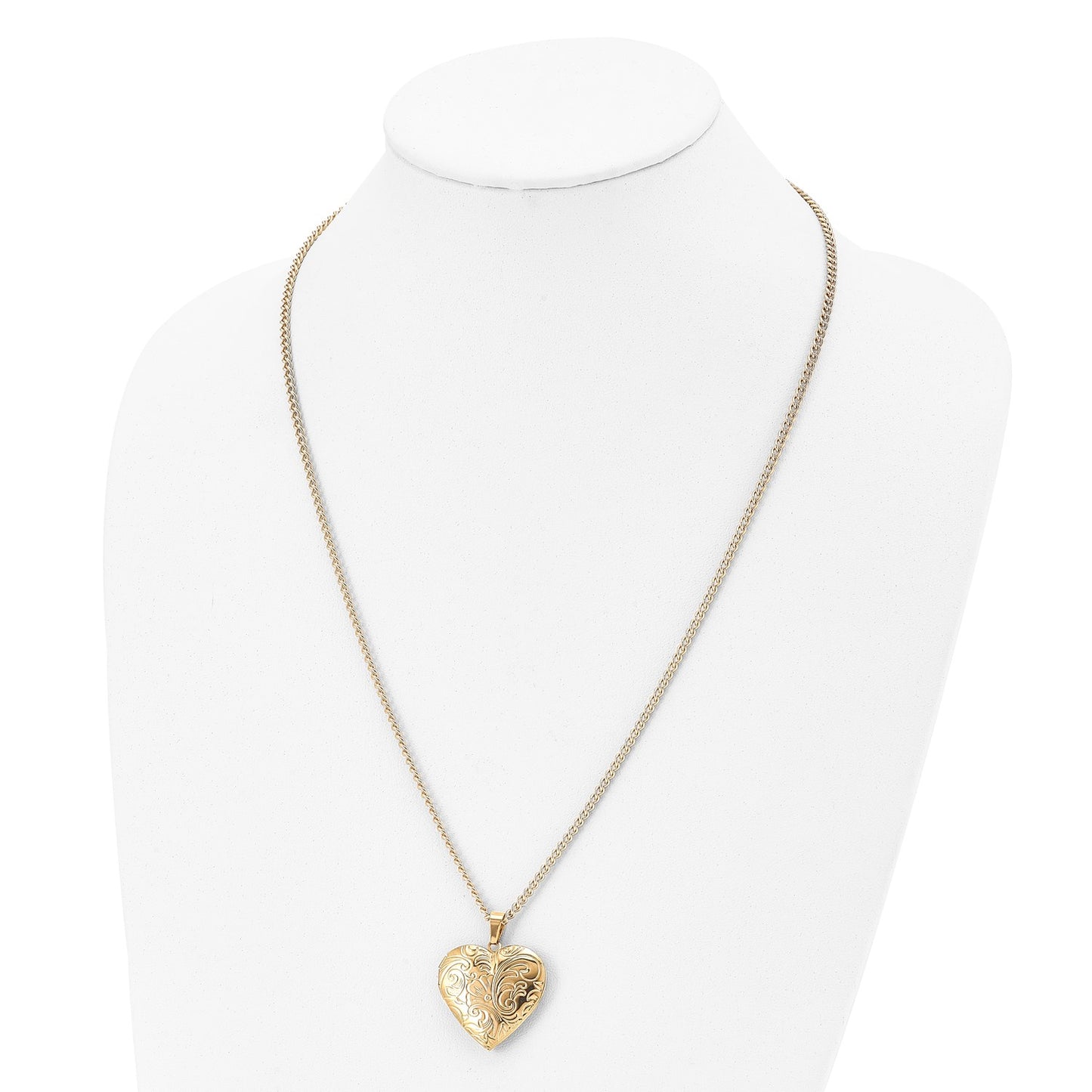 MJ Stainless Steel Polished Yellow IP-plated Heart Locket on a 24 inch Curb Chain Necklace