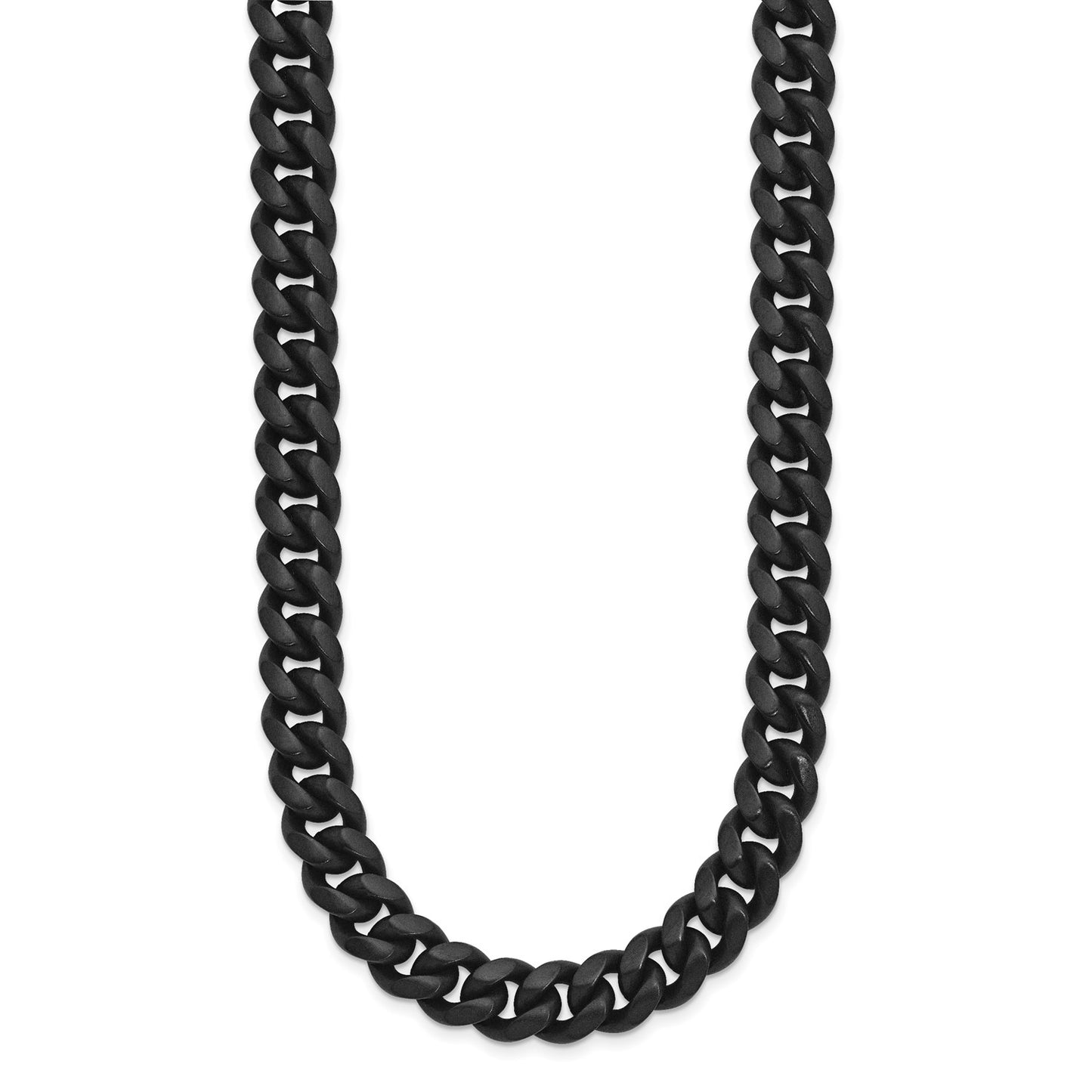 MJ Stainless Steel Brushed Black IP-plated 10mm 24 inch Curb Necklace