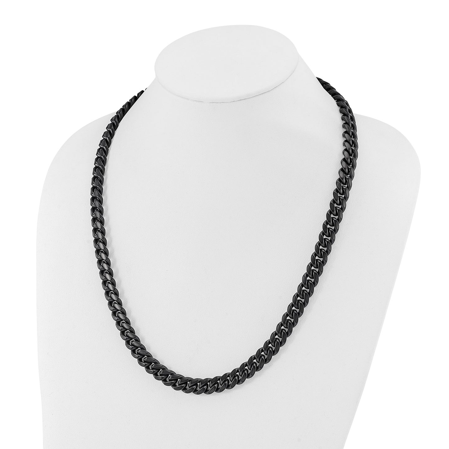 MJ Stainless Steel Brushed Black IP-plated 10mm 24 inch Curb Necklace