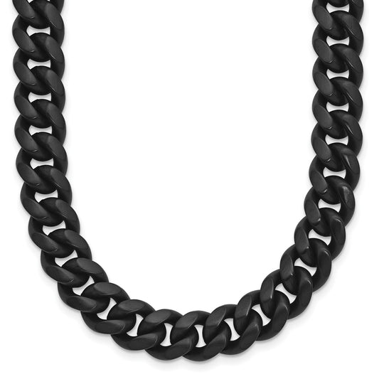 MJ Stainless Steel Brushed Black IP-plated 10mm 24 inch Curb Necklace