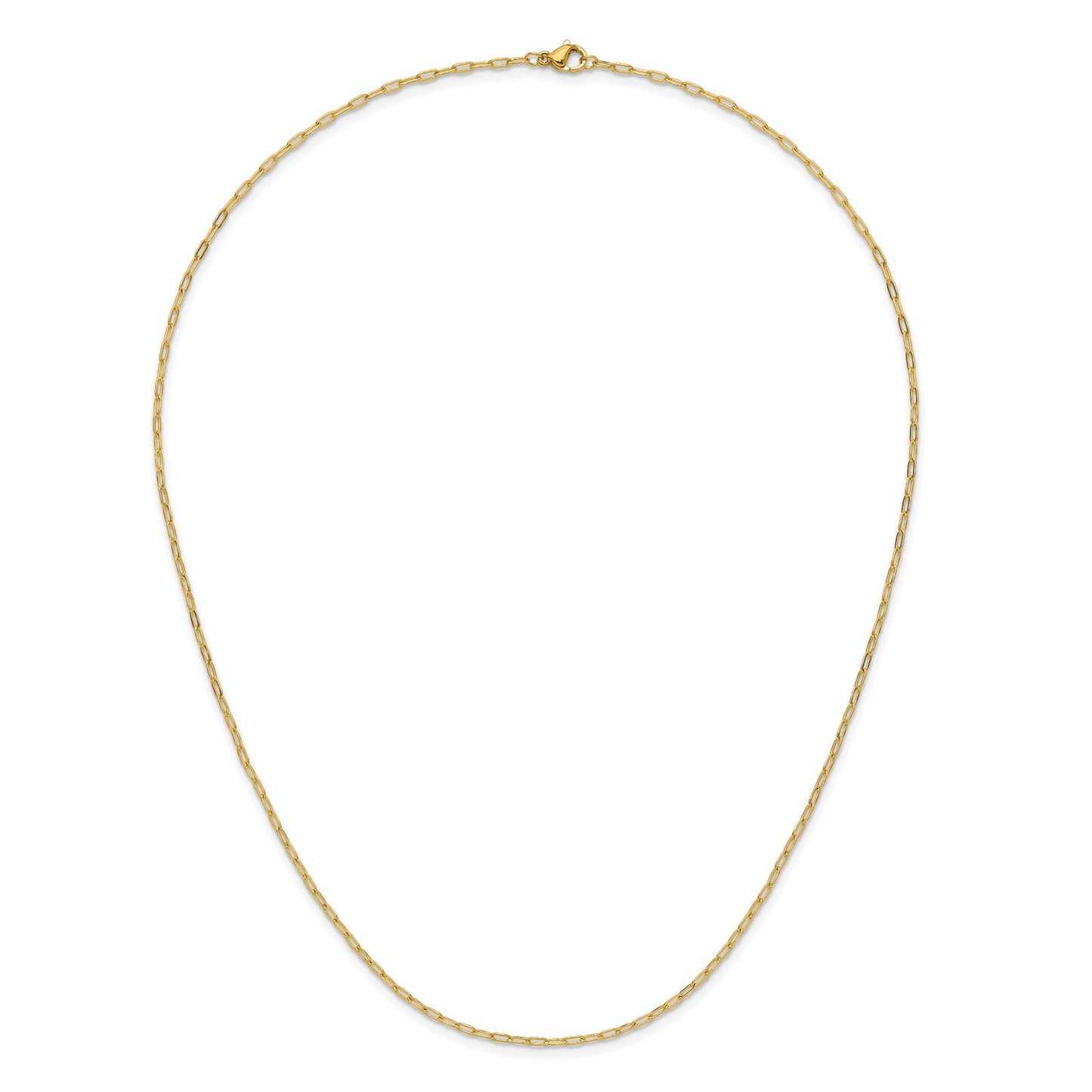 MJ Stainless Steel Polished Yellow IP-platead Enlongated Open Link Paperclip 20 inch Chain Necklace