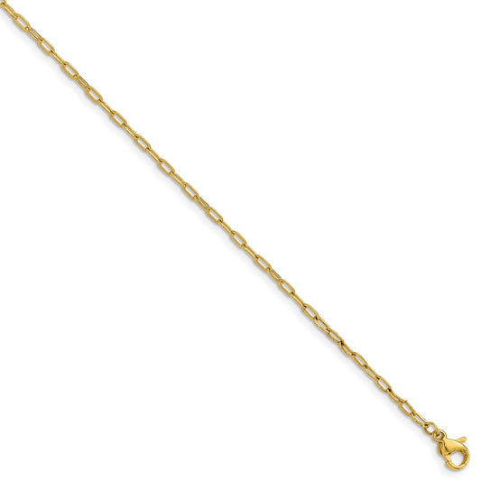 MJ Stainless Steel Polished Yellow IP-platead Enlongated Open Link Paperclip 20 inch Chain Necklace