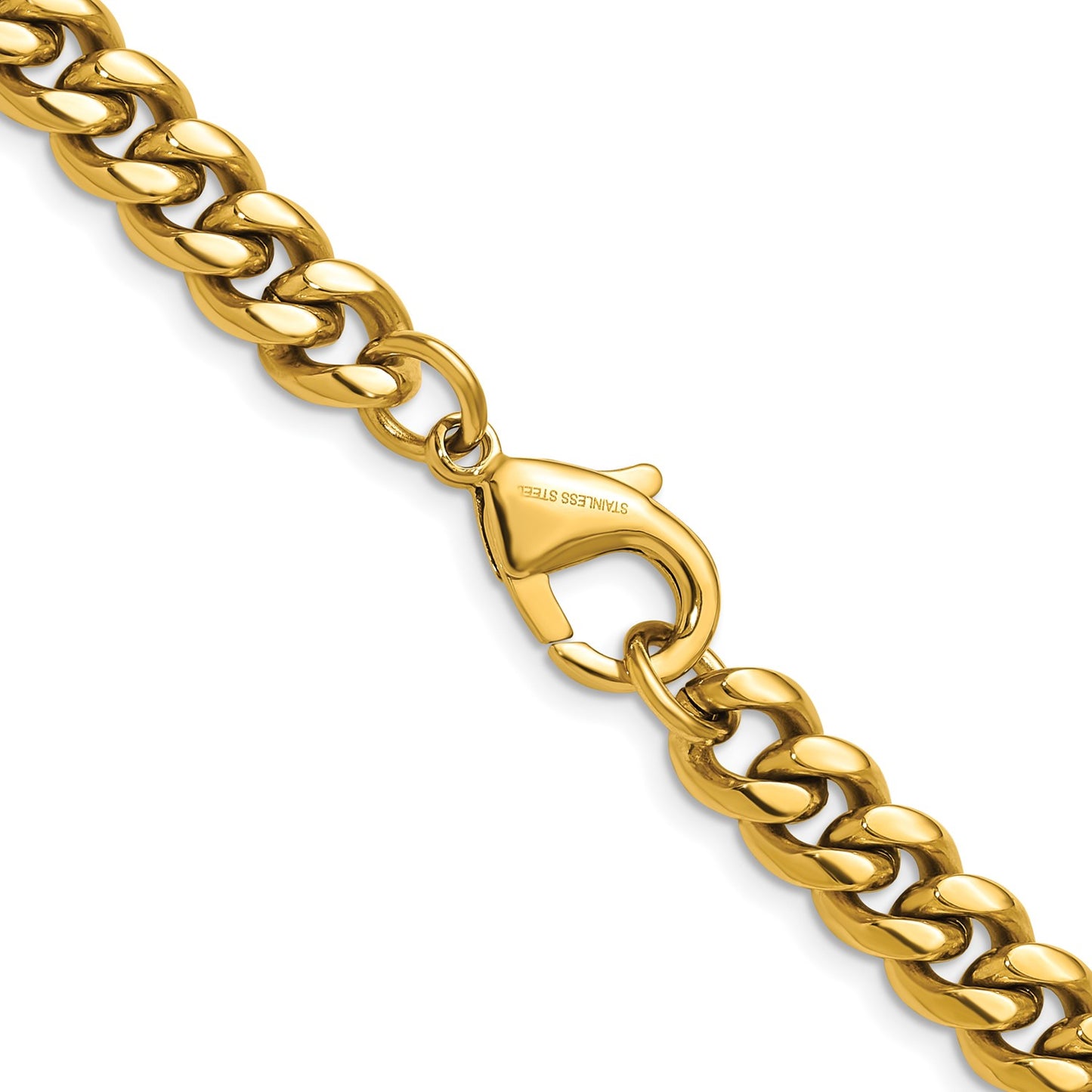 MJ Stainless Steel Polished Yellow IP-plated 8mm 24 inch Curb Link Necklace