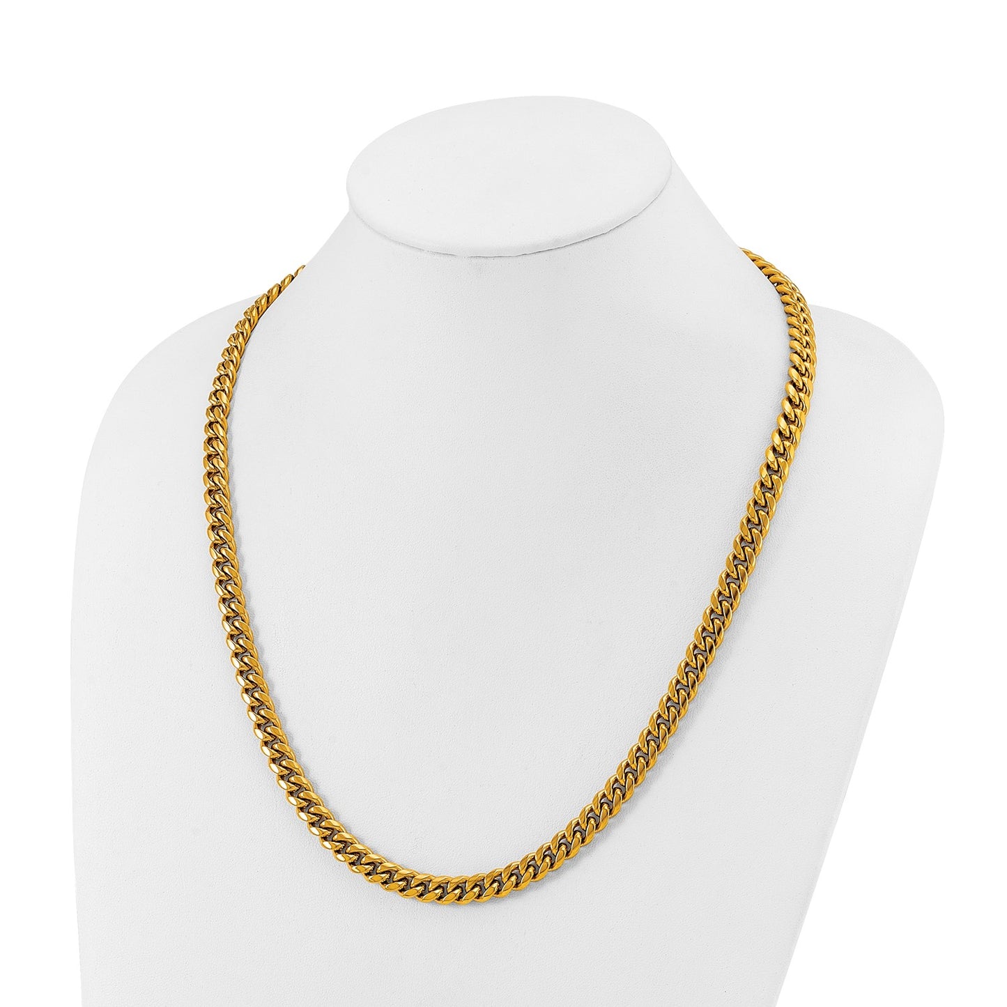 MJ Stainless Steel Polished Yellow IP-plated 8mm 24 inch Curb Link Necklace