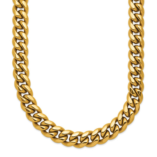 MJ Stainless Steel Polished Yellow IP-plated 8mm 24 inch Curb Link Necklace