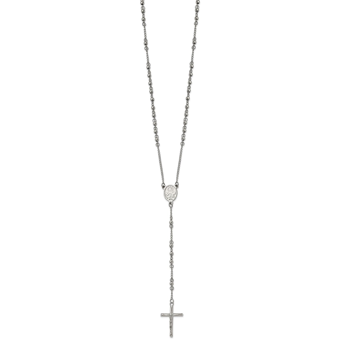 MJ Stainless Steel Polished 4mm Beaded 25 inch Rosary Necklace