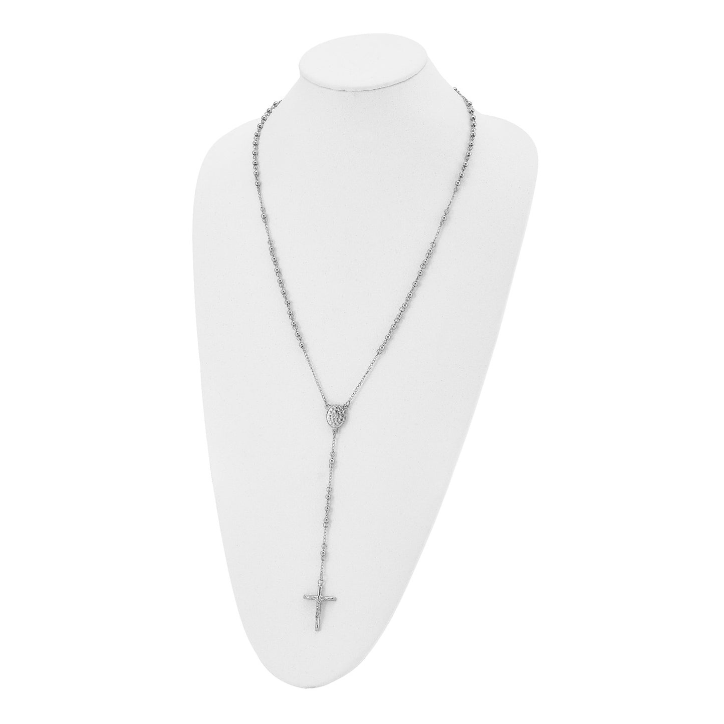 MJ Stainless Steel Polished 4mm Beaded 25 inch Rosary Necklace
