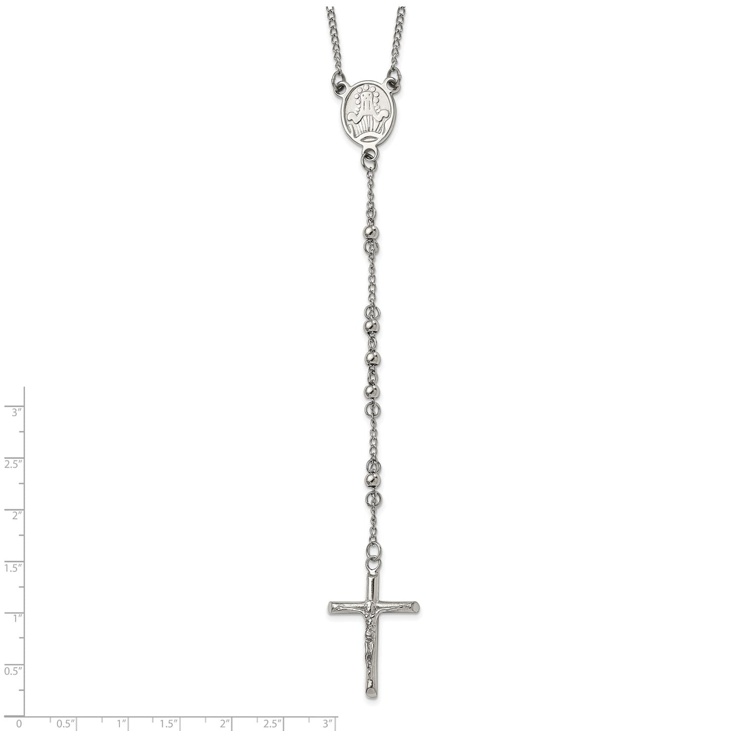 MJ Stainless Steel Polished 4mm Beaded 25 inch Rosary Necklace