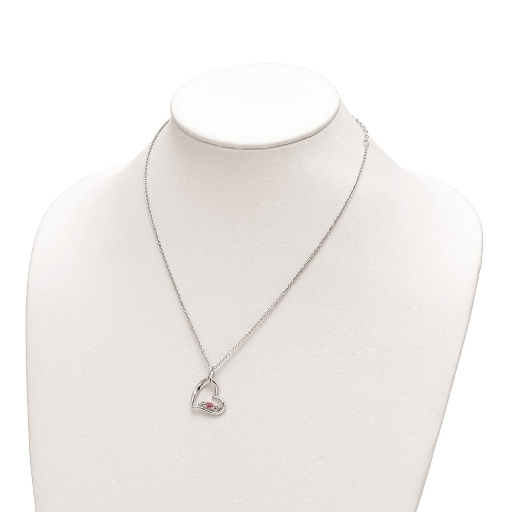 GSSN Sterling Silver Rhodium-plated Clear Pink Topaz Heart of Strength Necklace