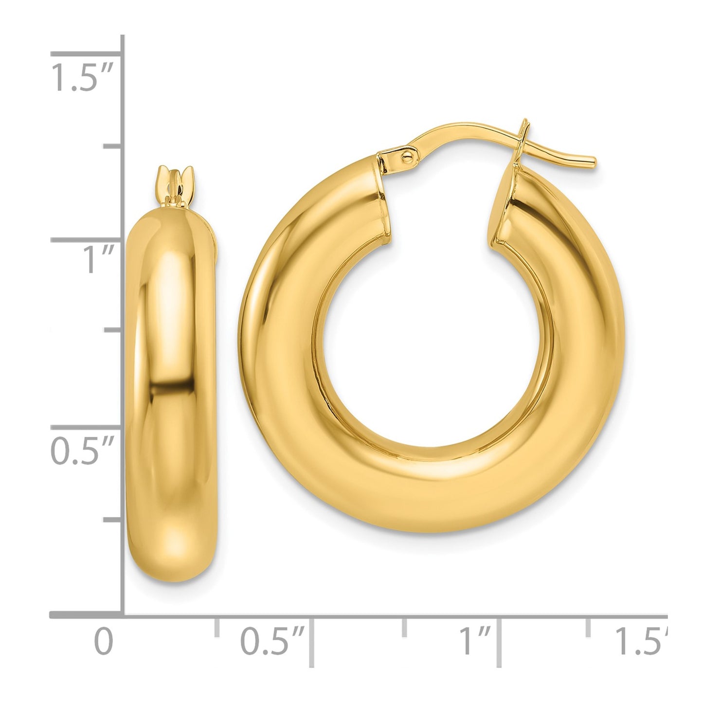 GE 14k Polished 6mm Hollow Round Tube Round Hoop Earrings