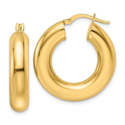 GE 14k Polished 6mm Hollow Round Tube Round Hoop Earrings