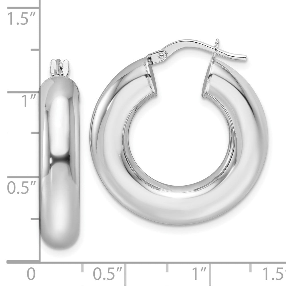 GE 14k White Gold Polished 6mm Hollow Round Tube Round Hoop Earrings