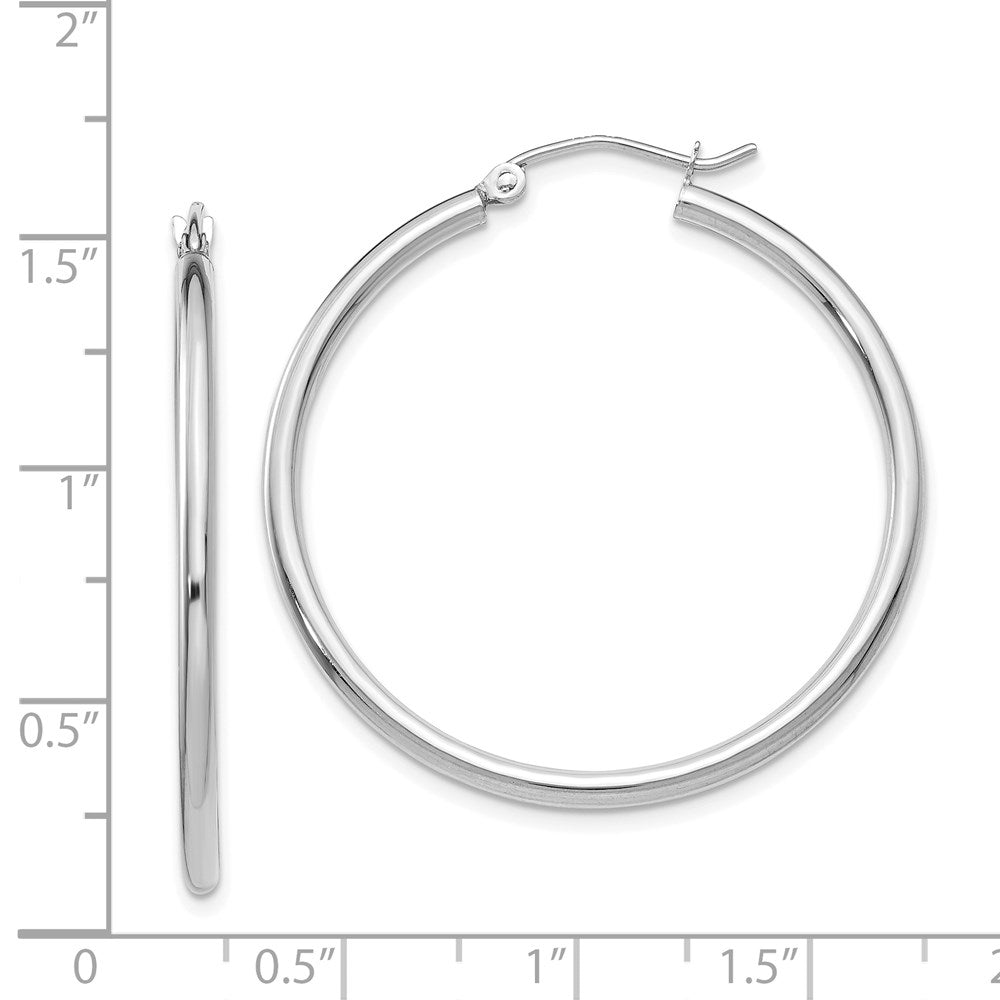 GE 14k White Gold Polished 2x35mm Lightweight Tube Hoop Earrings