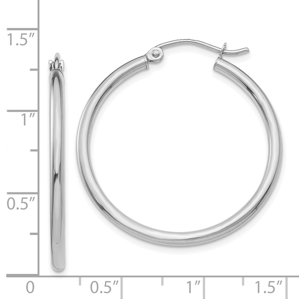 GE 14k White Gold Polished 2x30mm Lightweight Tube Hoop Earrings