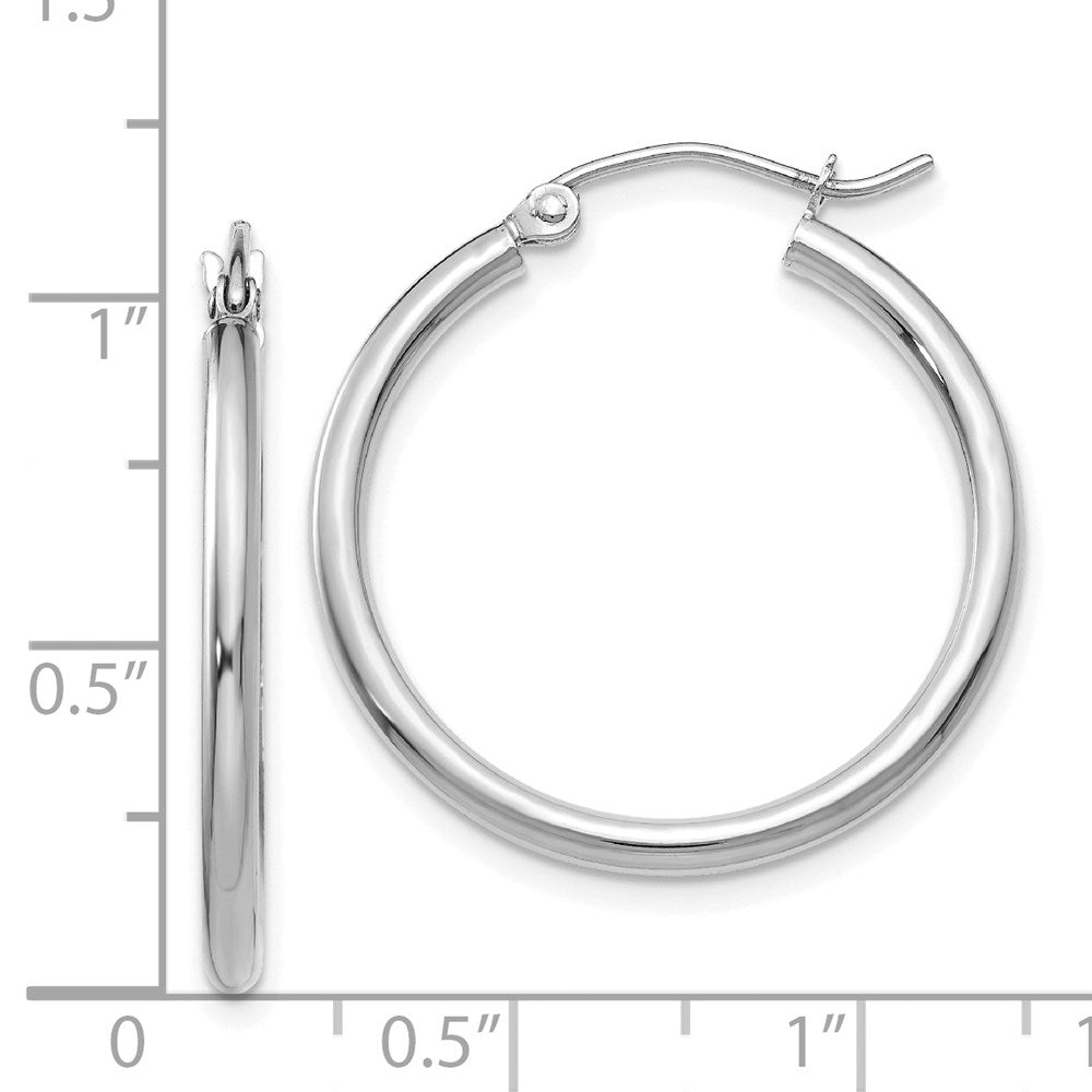 GE 14k White Gold Polished 2x25mm Lightweight Tube Hoop Earrings