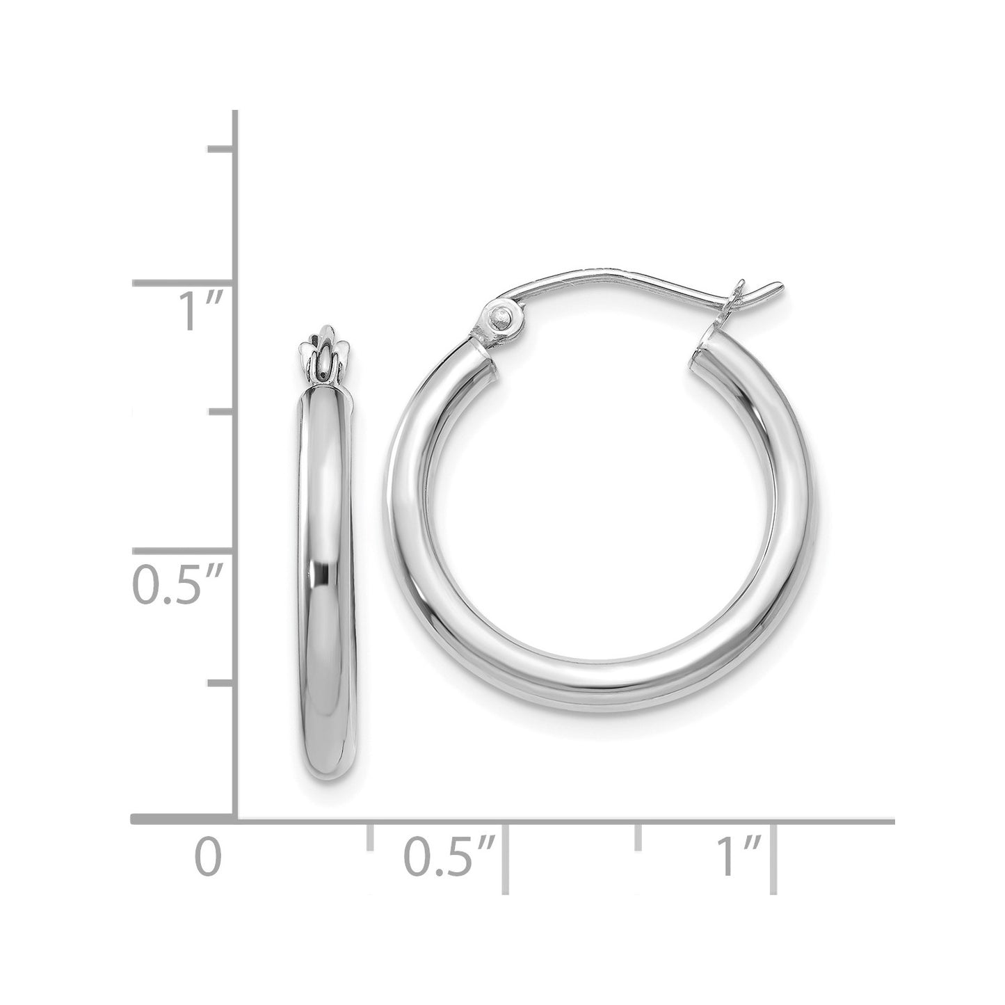 GE 14K White Gold Polished 2.5mm Tube Hoop Earrings
