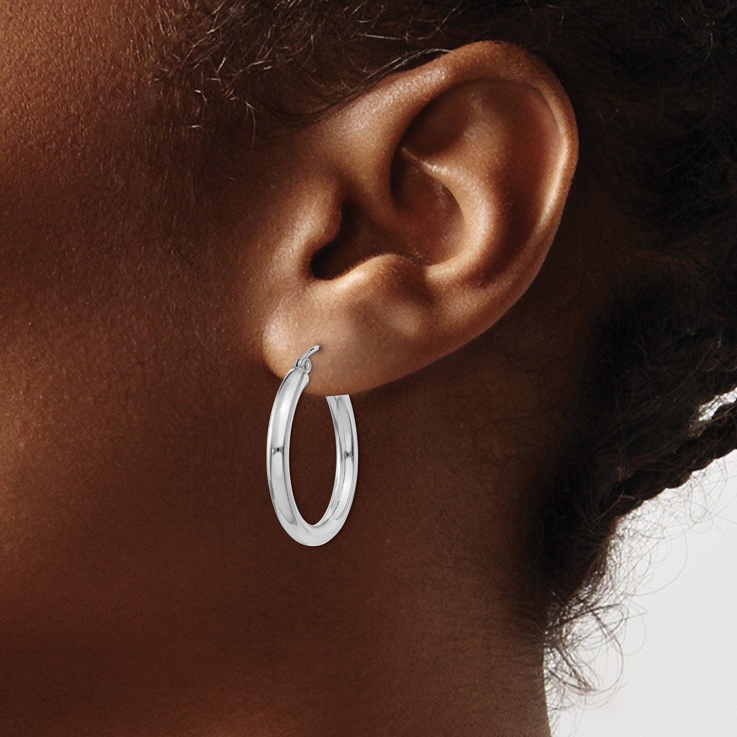 GE 14K White Gold Polished 3mm Tube Hoop Earrings