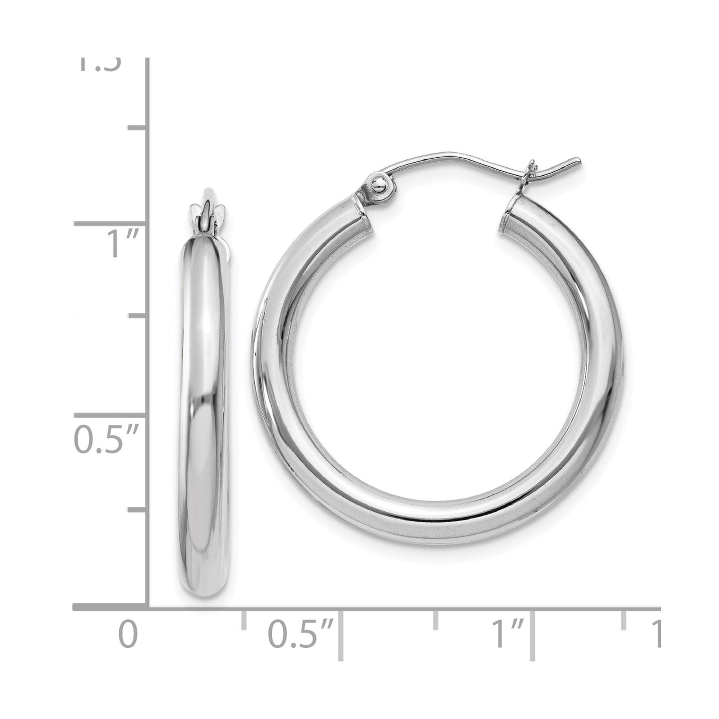 GE 14K White Gold Polished 3mm Tube Hoop Earrings