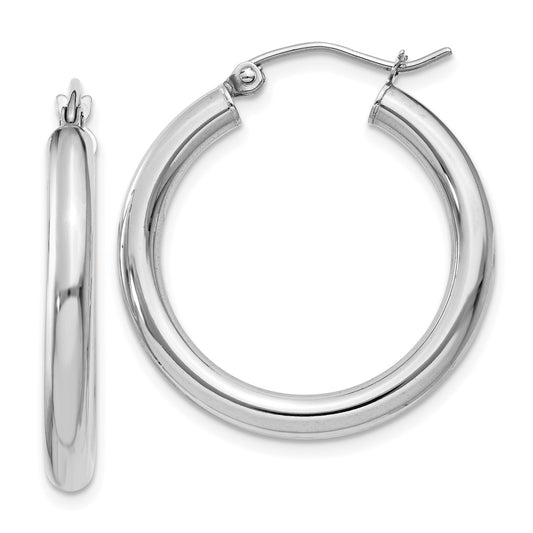 GE 14K White Gold Polished 3mm Tube Hoop Earrings