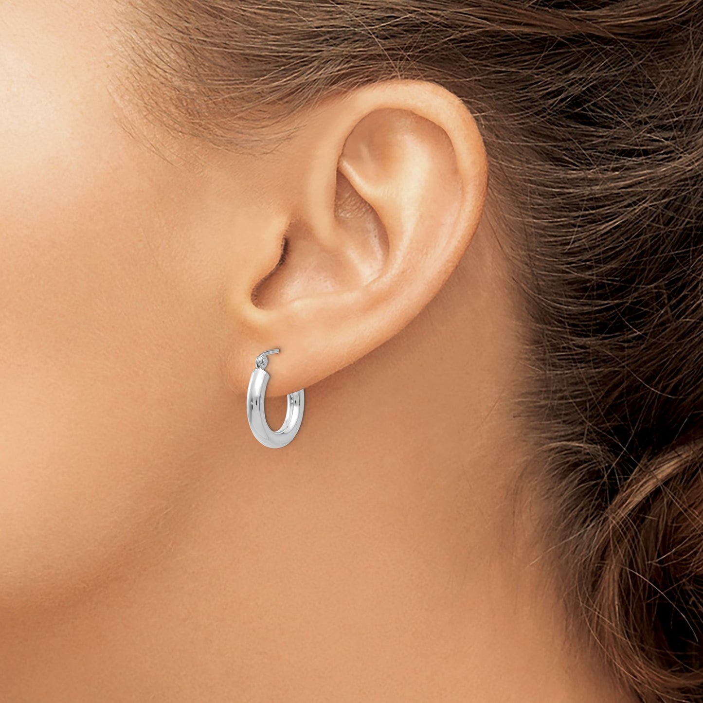 GE 14K White Gold Polished 3mm Tube Hoop Earrings