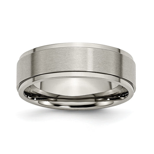 MJ Titanium Brushed Center 7mm Ridged Edge Band