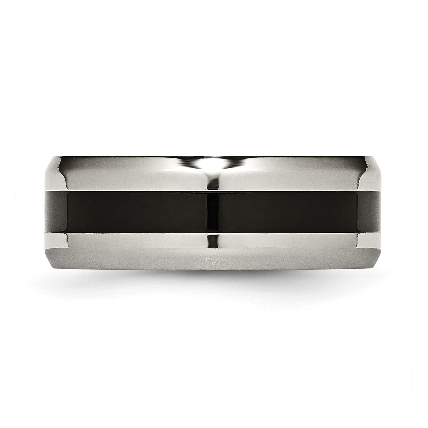 MJ Titanium Polished Black Enamel 8mm Beveled Edge Band