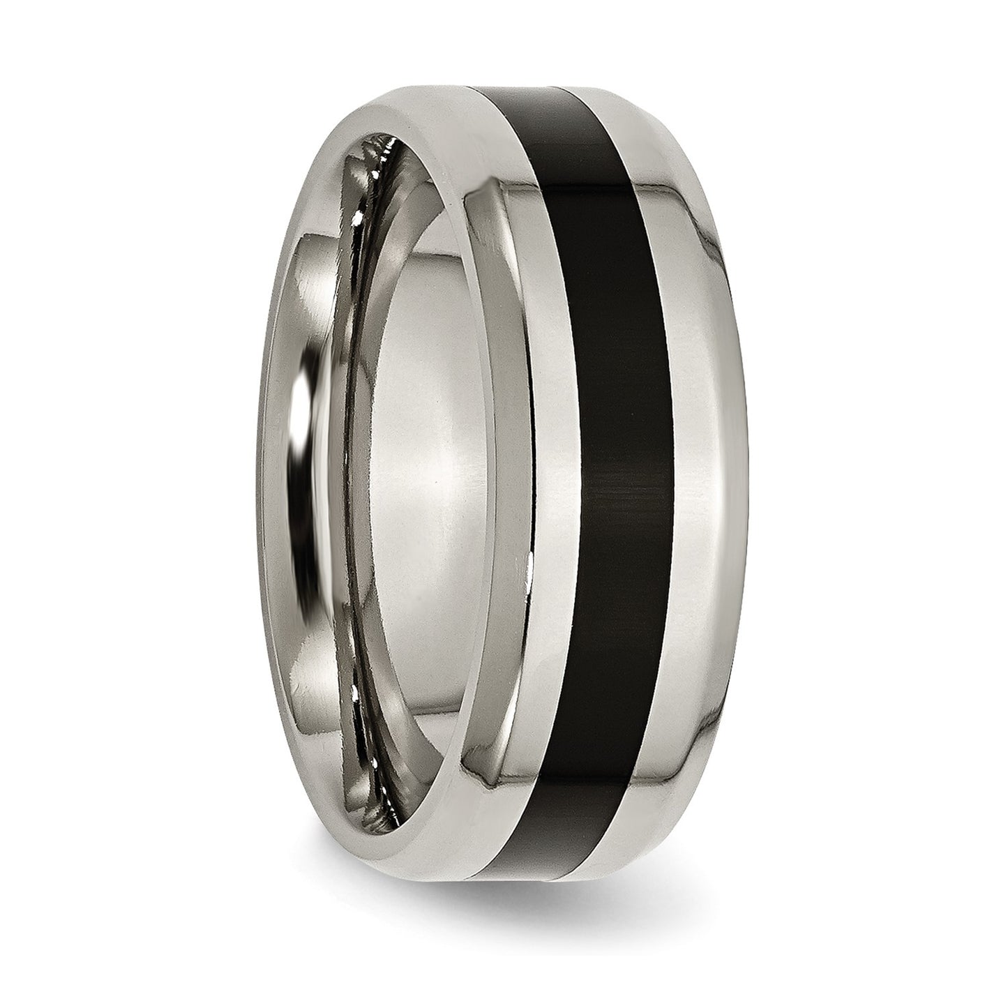 MJ Titanium Polished Black Enamel 8mm Beveled Edge Band