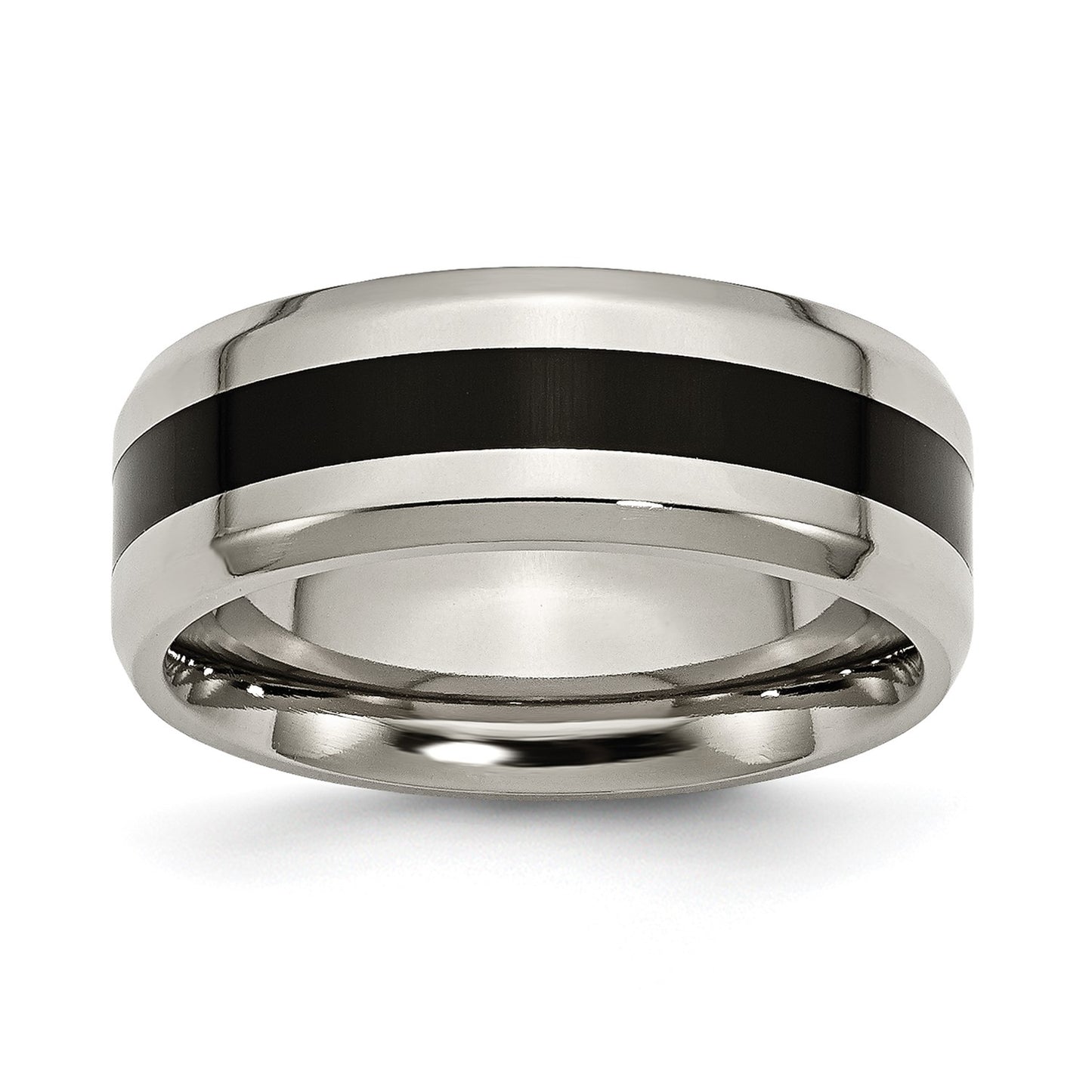 MJ Titanium Polished Black Enamel 8mm Beveled Edge Band