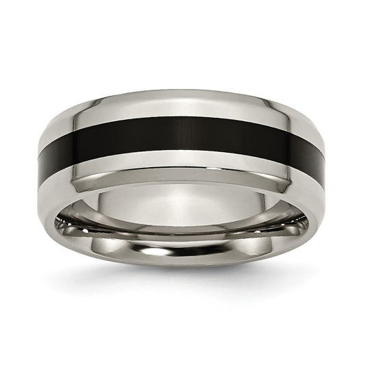 MJ Titanium Polished Black Enamel 8mm Beveled Edge Band