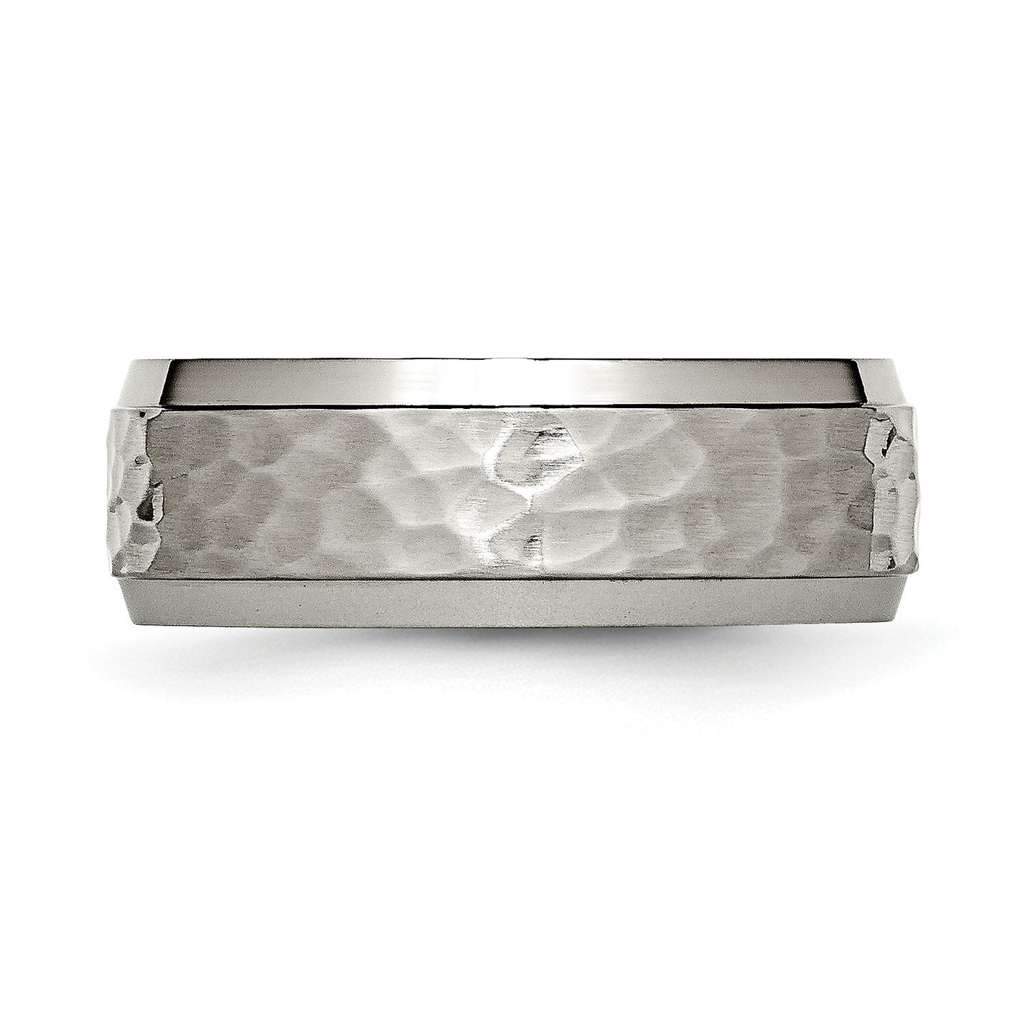 MJ Titanium Polished and Hammered 8mm Beveled Edge Band