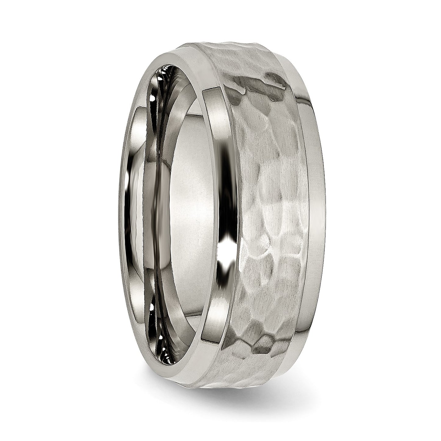 MJ Titanium Polished and Hammered 8mm Beveled Edge Band