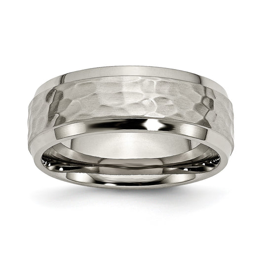 MJ Titanium Polished and Hammered 8mm Beveled Edge Band