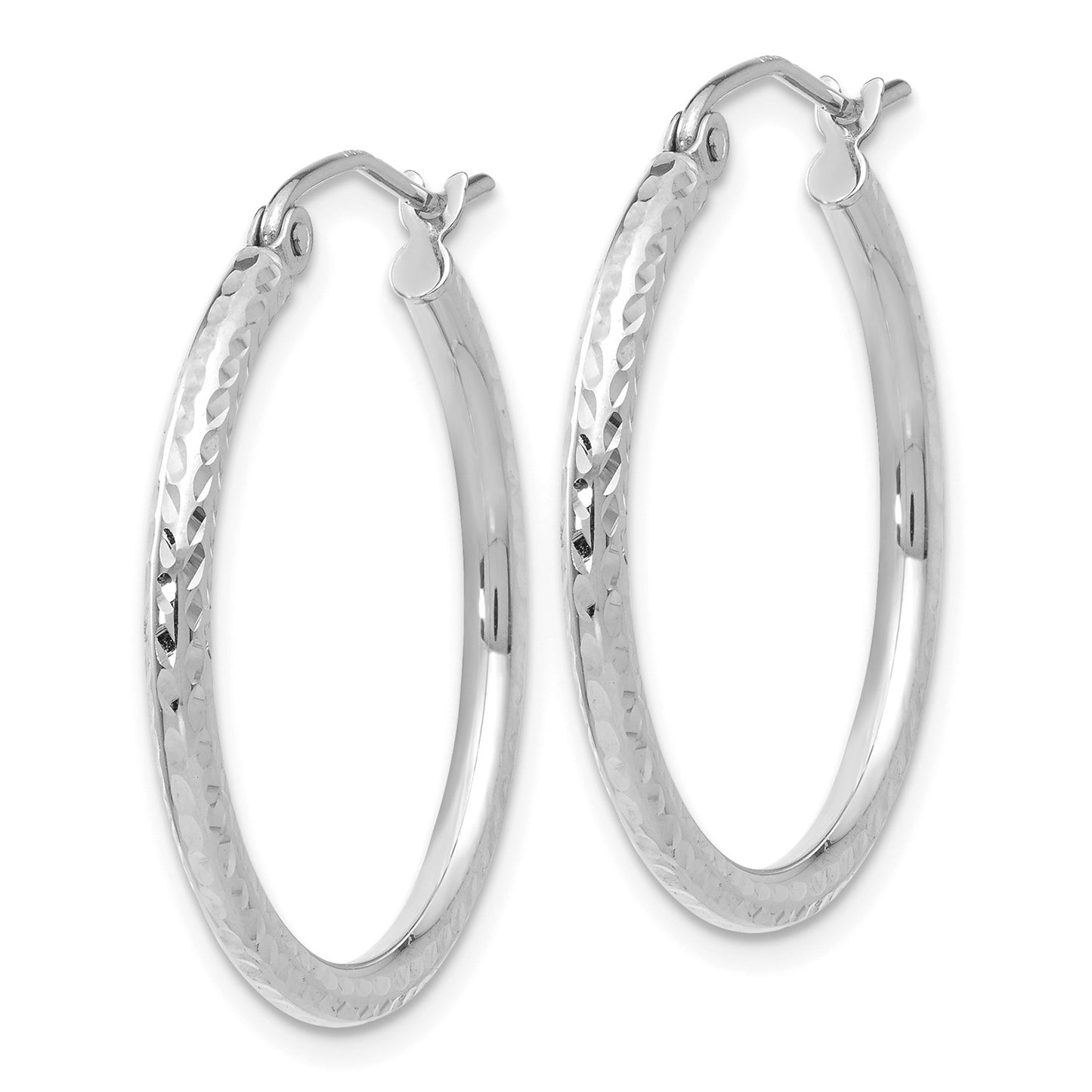 GE 14k White Gold Diamond-cut 2mm Round Tube Hoop Earrings