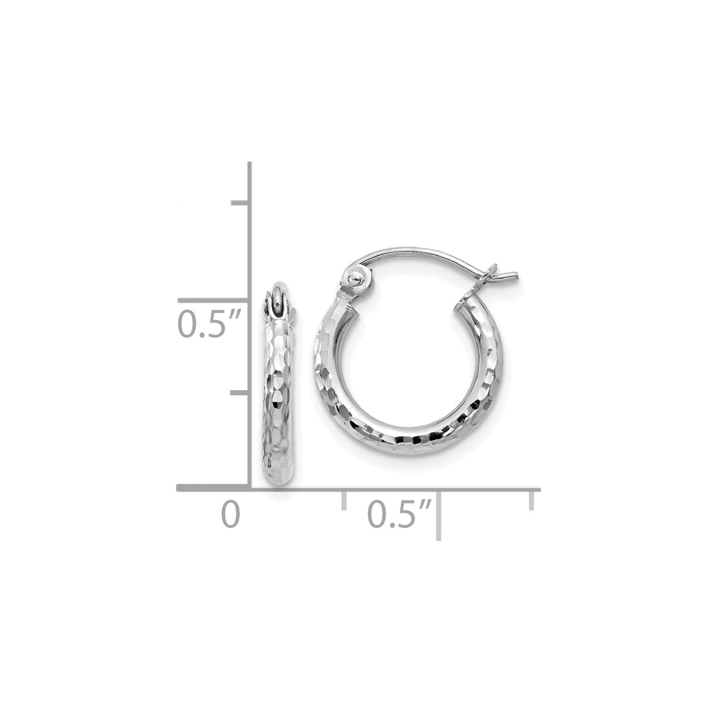 GE 14k White Gold Diamond-cut 2mm Round Tube Hoop Earrings