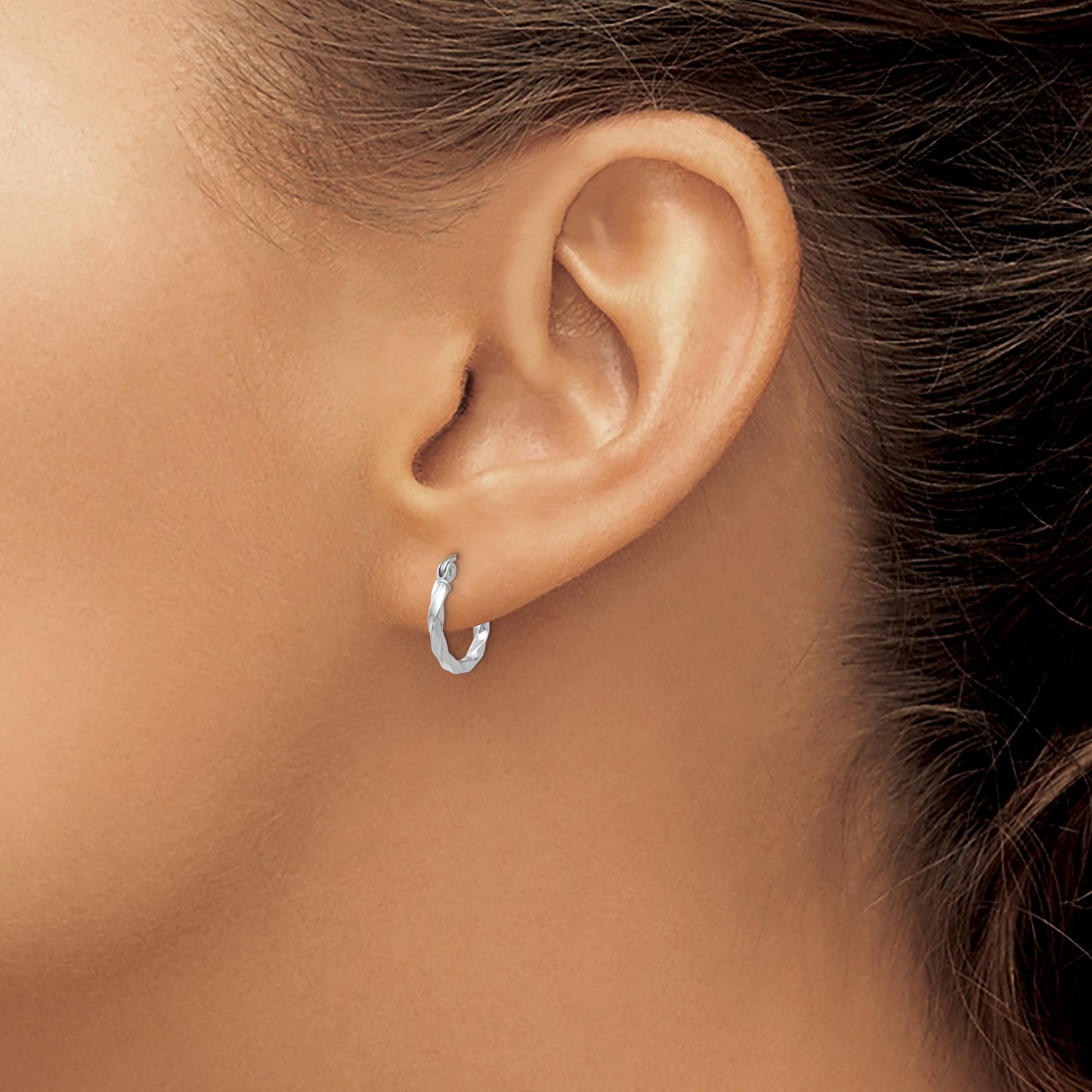 GE 14k WG Twist Polished Hoop Earring